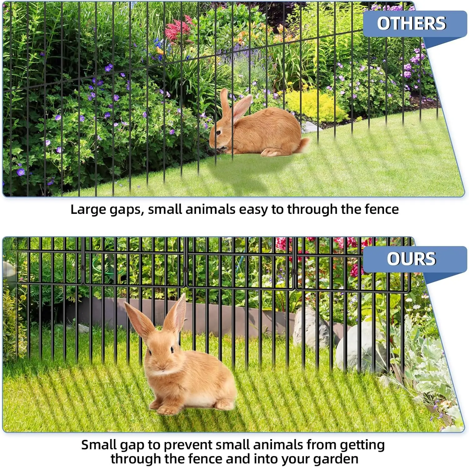 25 Pack 17in High No Dig Garden Fence, Rustproof Metal Barrier for Dogs Rabbits Outdoor Yard