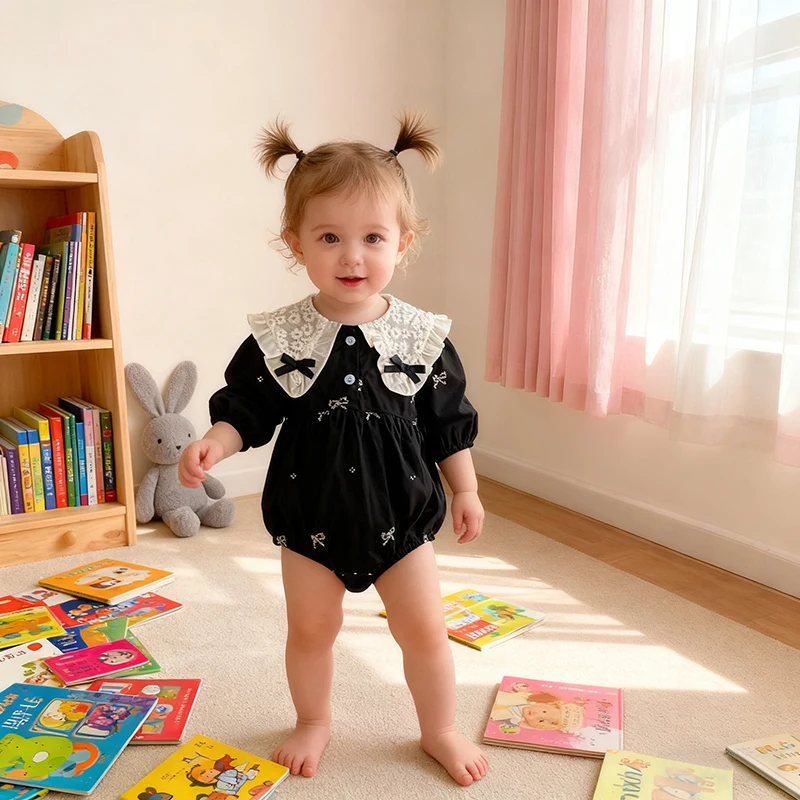 0-24M Frühling Herbst Neugeborenen Baby Mädchen Romper Baby Bogen Prinzessin Baumwolle Strampler Spitze Kinder Baby Lange ärmel Overall Kleidung