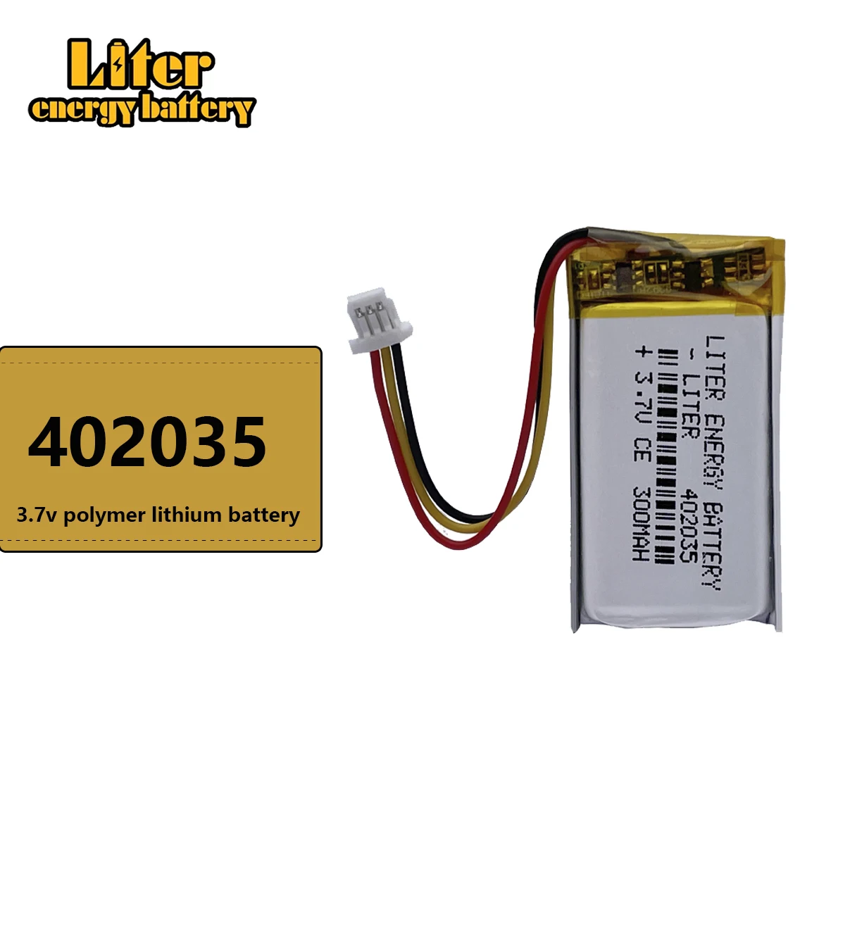Batería recargable de polímero de litio, 3,7 V, 300mAh, 402035, JST, 1,0mm-3 pines