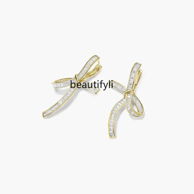 yj High-End Design Light Luxury Temperament Bow Earrings for Women Graceful Ear Ornaments