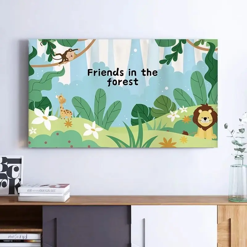 Forest grassland cartoon animal healing series fabric monitor dust cover wall mounted LCD TV cover cloth for 32/37/50/55/65 inch