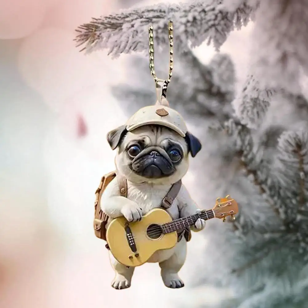 Puppy Hanging Decoration 2D Flat Guitar Dog Acrylic Cartoon Animal Pendant Christmas Tree Car Rearview Mirror Hanging Ornament