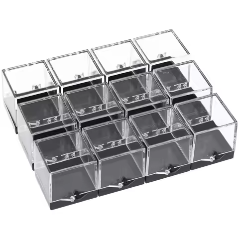 12Pcs Transparent Specimen Display Box Mineral Case Jewelry Storage Boxes Clear Container Exhibit Packaging Display Sample Boxes