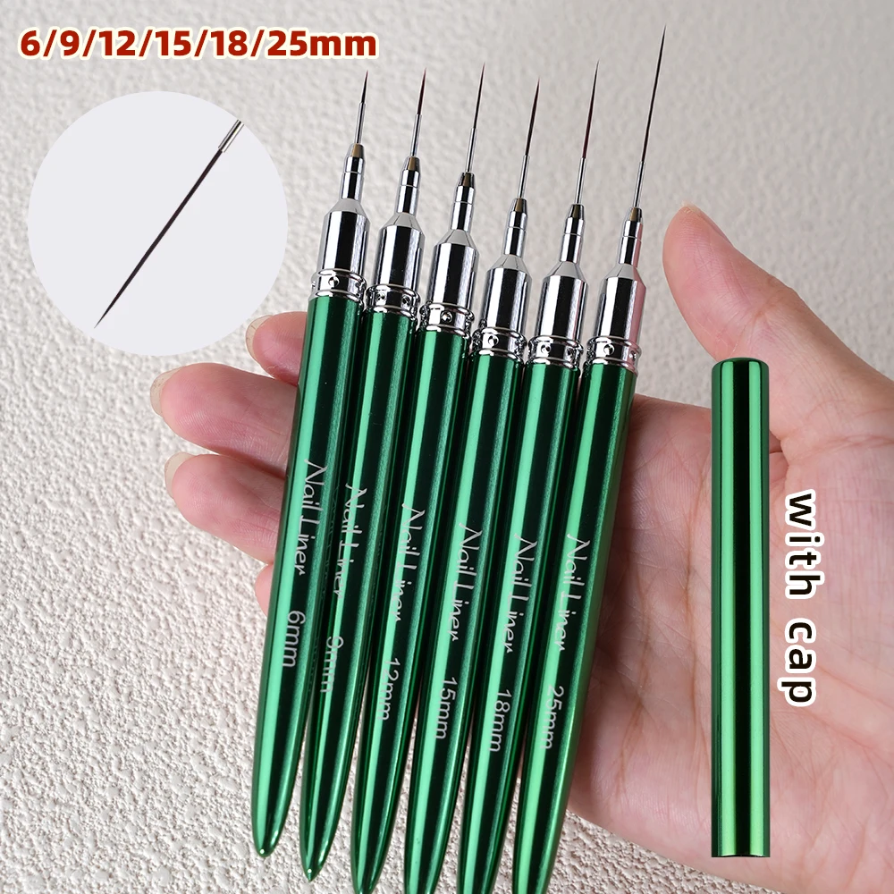 6pcs Metal Handle French Stripe Liner Nylon Brush 3d Tips Manicure Ultra-Thin Line Drawing Pen Brushes Painting Nail Art Tools