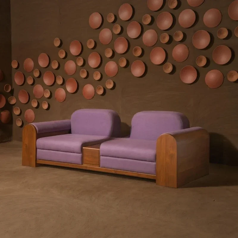 

Nordic simple atmosphere home living room solid wood fabric sofa designer model room hotel club reception sofa