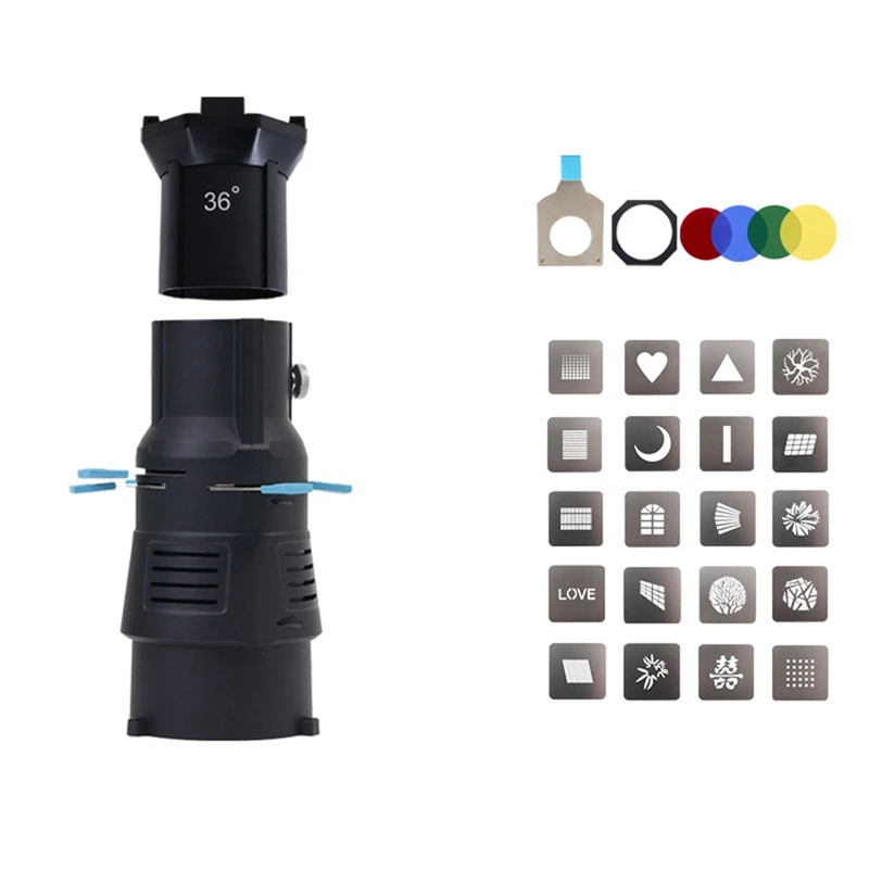 New Focalize Conical Snoot for Bowens Mount Photography Photo Condenser with Built-in Geometric Sheet Shapes Gobo Filter 36°