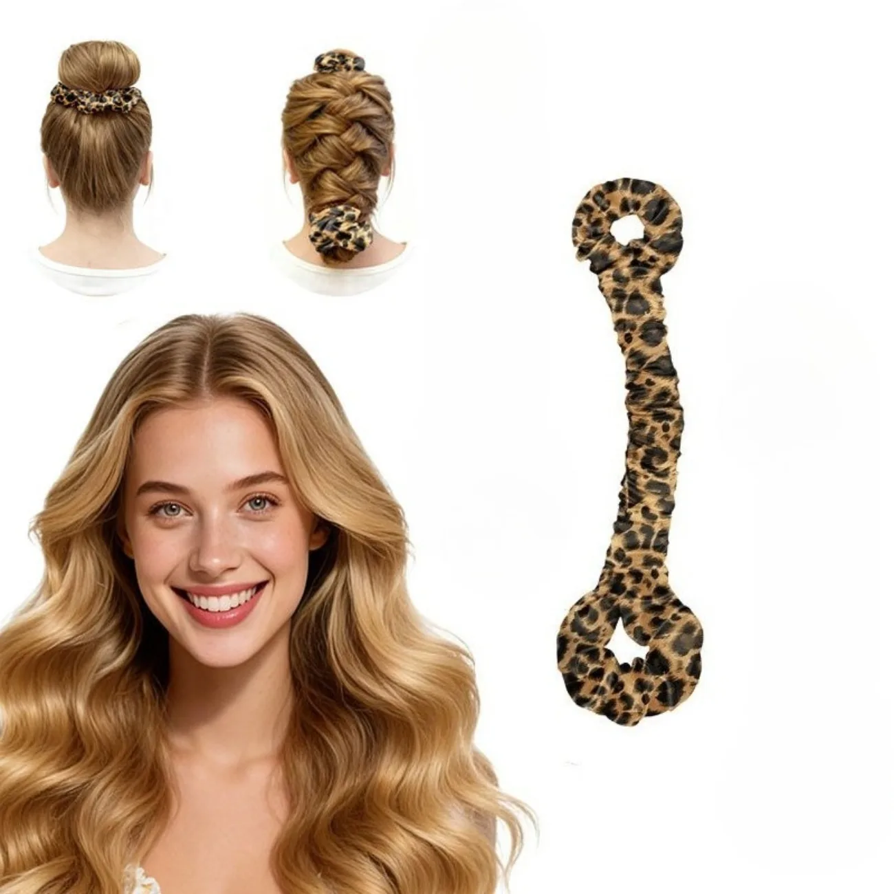 

1 Piece, Two Styles to Choose From: Pink Curling Iron Hair Tie, Leopard Print Curling Iron Hair Tie, Heat-Free Curling Tool, Lazy Big Wave Sleep Hair Curler