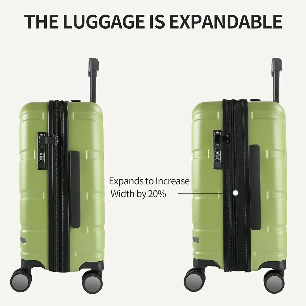 Expandable Hard Shell Spinner Luggage with TSA Lock, 20 Green Carry-On Approved by Airlines