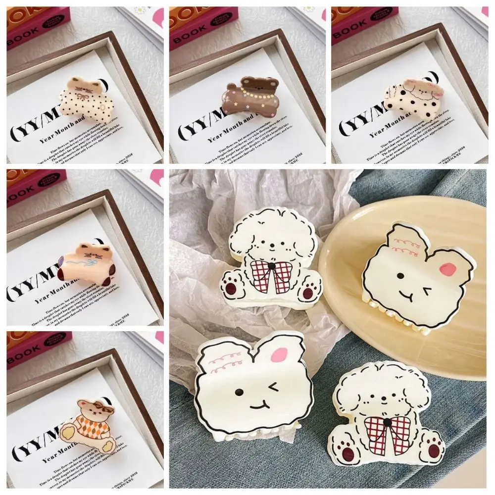 Preciosa pinza acrílica para el pelo de animales de dibujos animados, cachorro, conejo, a cuadros, perro, cangrejo, oso, Kawaii, pequeño tiburón, Clip para mujer