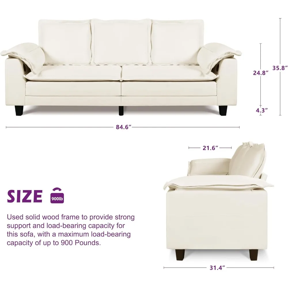 85-Inch Sectional, 3-Seater Sectional with USB Charging Port, Tufted Upholstery with Extra Deep Seating, Chenille Sofa