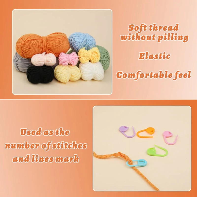 4 Set Animals Crochet Kit Including Crochet Hook, Yarn Balls, Needles, Instructions, Tools Kit Cute Pattern Crochet Kits Durable