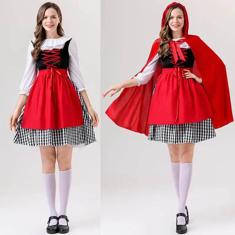 

Red Little Red Riding Hood Dress Halloween Costume Party Performance Servant Maid Outfit Festive Women's Traditional Clothing