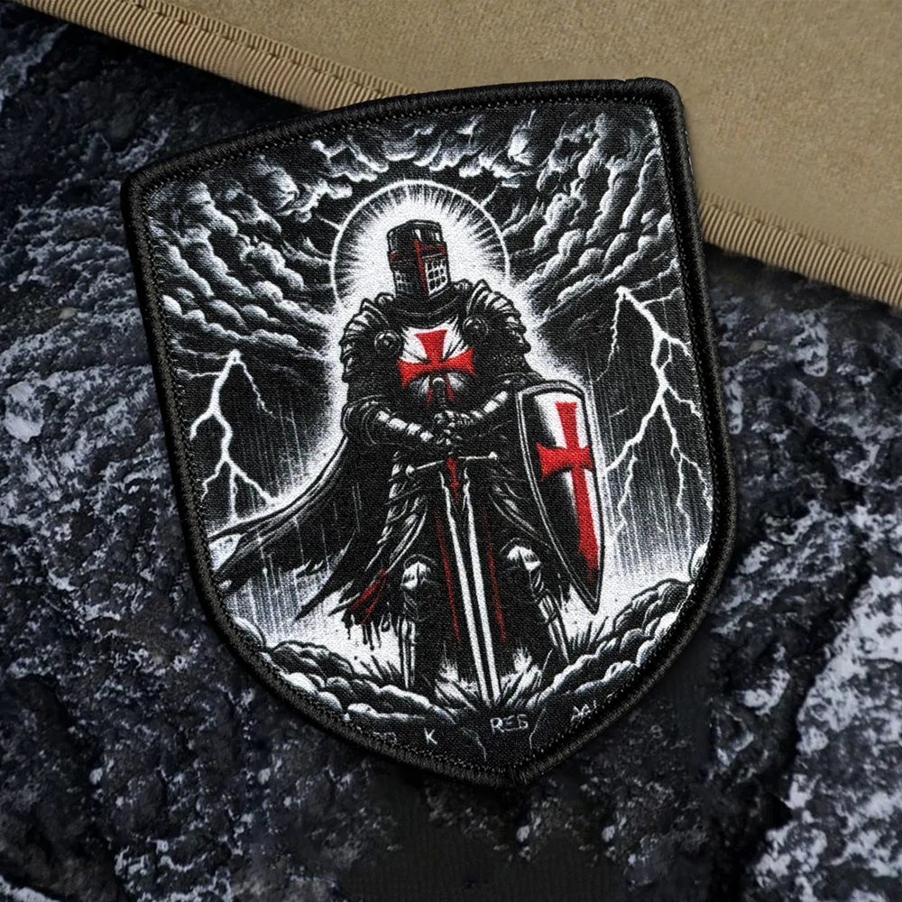 Templer-Ritter Aufnäher mit Rotem Kreuz, Moral-Abzeichen mit Klettverschluss, Heiliger Krieger, Blitzsturm, Taktische Armee-Rucksackausrüstung
