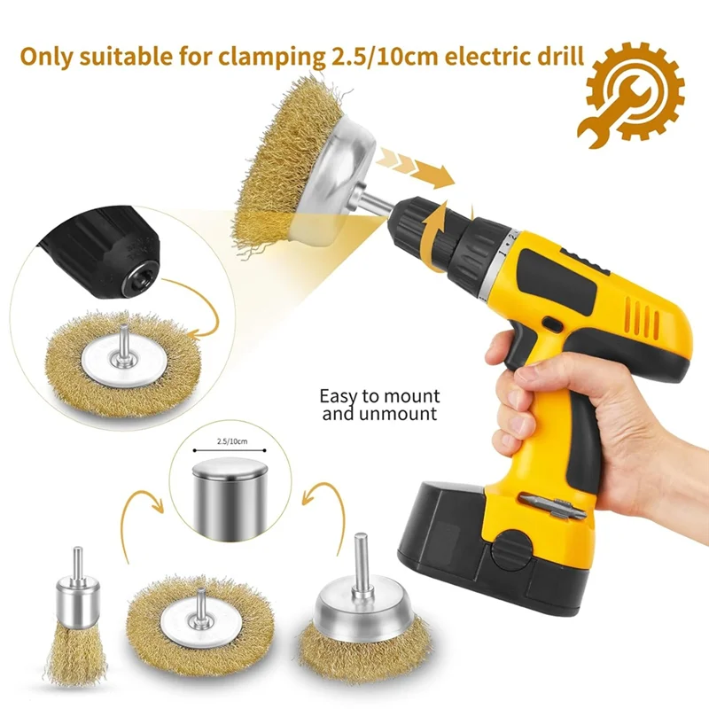 

AB47-Wire Wheel For Drill,1/4In Drill Shank,3In Brass Wire Wheel For Drill Rust Removal Heavy Duty Wire Wheel Brush Drill Bit