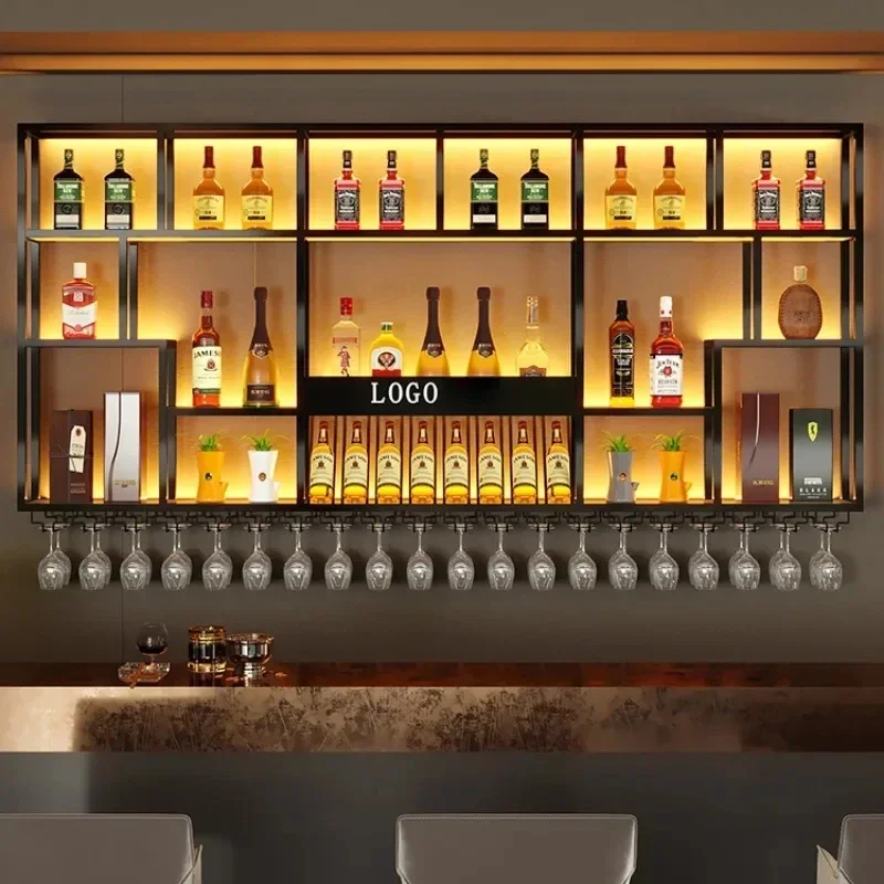 Armoire de Bar Rétro en Métal de Style Industriel, Rangement de Boissons de Luxe Mural, Mobilier de Club T1 localité