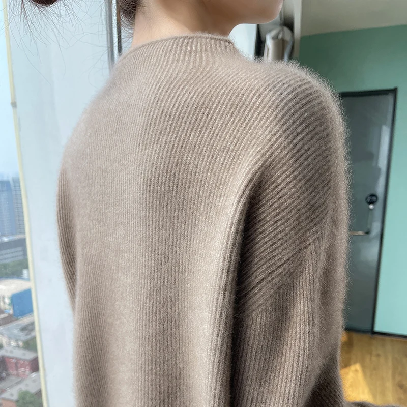 100%Wool Winter Tight Fitting Slim Fit Thickening Tops Pullovers Casual Womens Long Sleeve Keep Warm Knitting Ladies Sweater