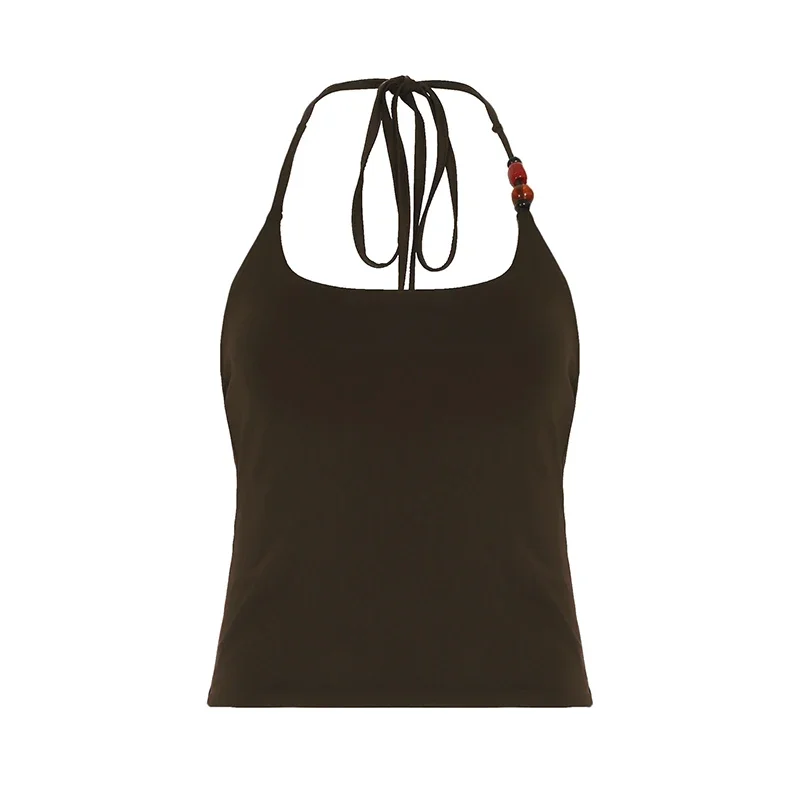 أزياء عارضة عطلة نمط المرأة الرسن قمم الصلبة عارية الذراعين نحيل الرسن الديكور الرجعية البلوزات الجديدة