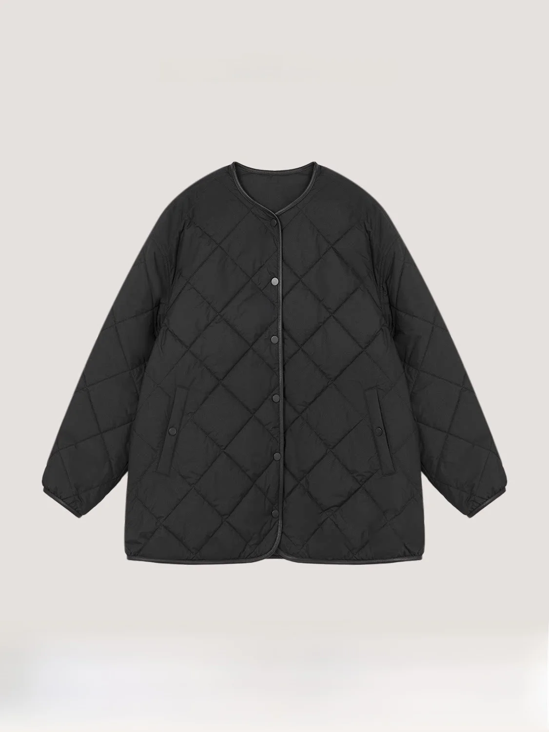 

Casual Loose Fit Leather Cotton Quilted Collarl Jaet Diamond Pattern Women's Autumn Faion Outerwear 54C05332