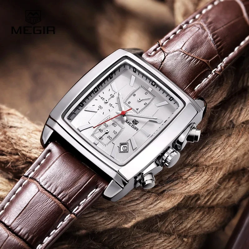 MEGIR 2028 Fashion Casual Quartz Watch for Men Brand Business Chronograph Luxury Waterproof Leather Strap Wristwatch Man Sports