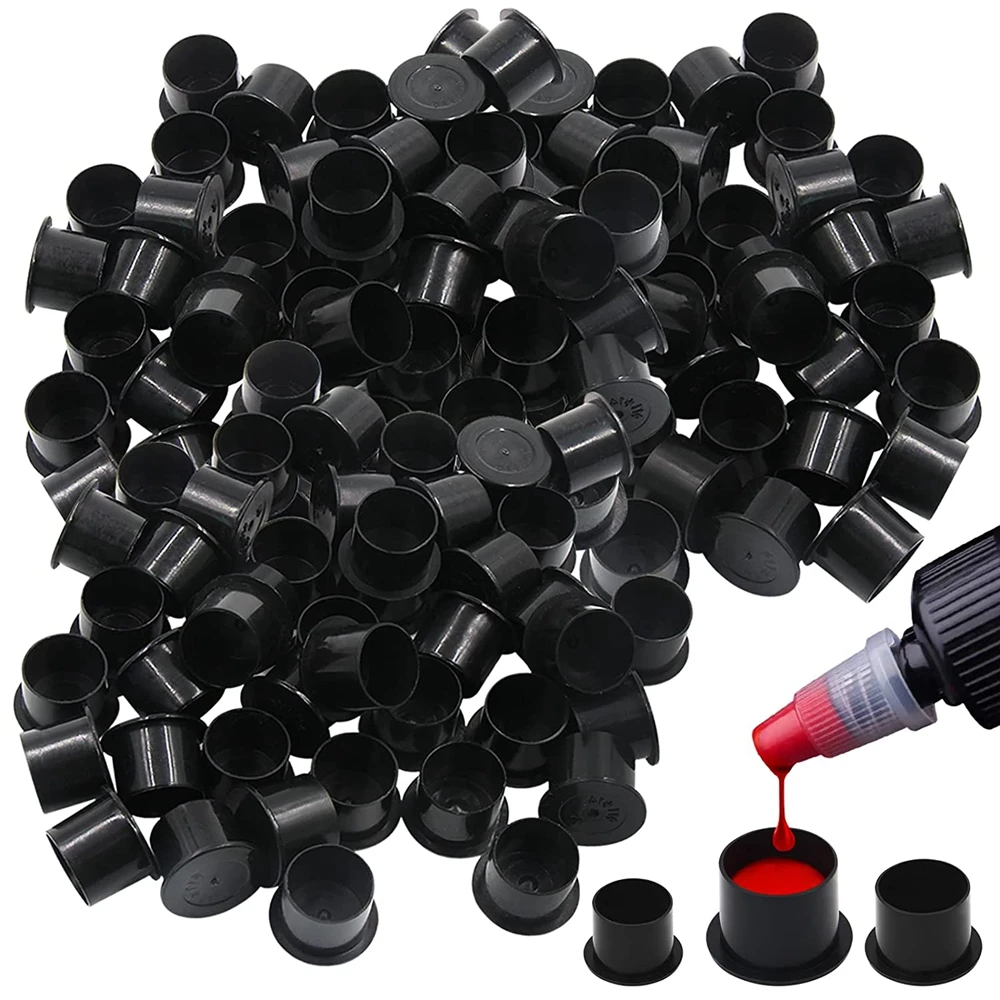 100/1000Pcs Tattoo Caps Cups with Base Disposable Pigment Cups Microblading Makeup Ink Cups Black Pigment Ink Caps Accessories