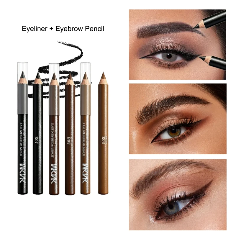 Crayon à sourcils et stylo Eyeliner en bois 2 en 1, crayon Eyeliner professionnel imperméable, couleur facile, noir naturel, marron foncé