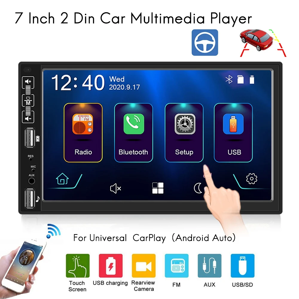 2 Din Carplay Android Auto Car Radio Universal 7 inch for- MP5 Player USB Port Without camera