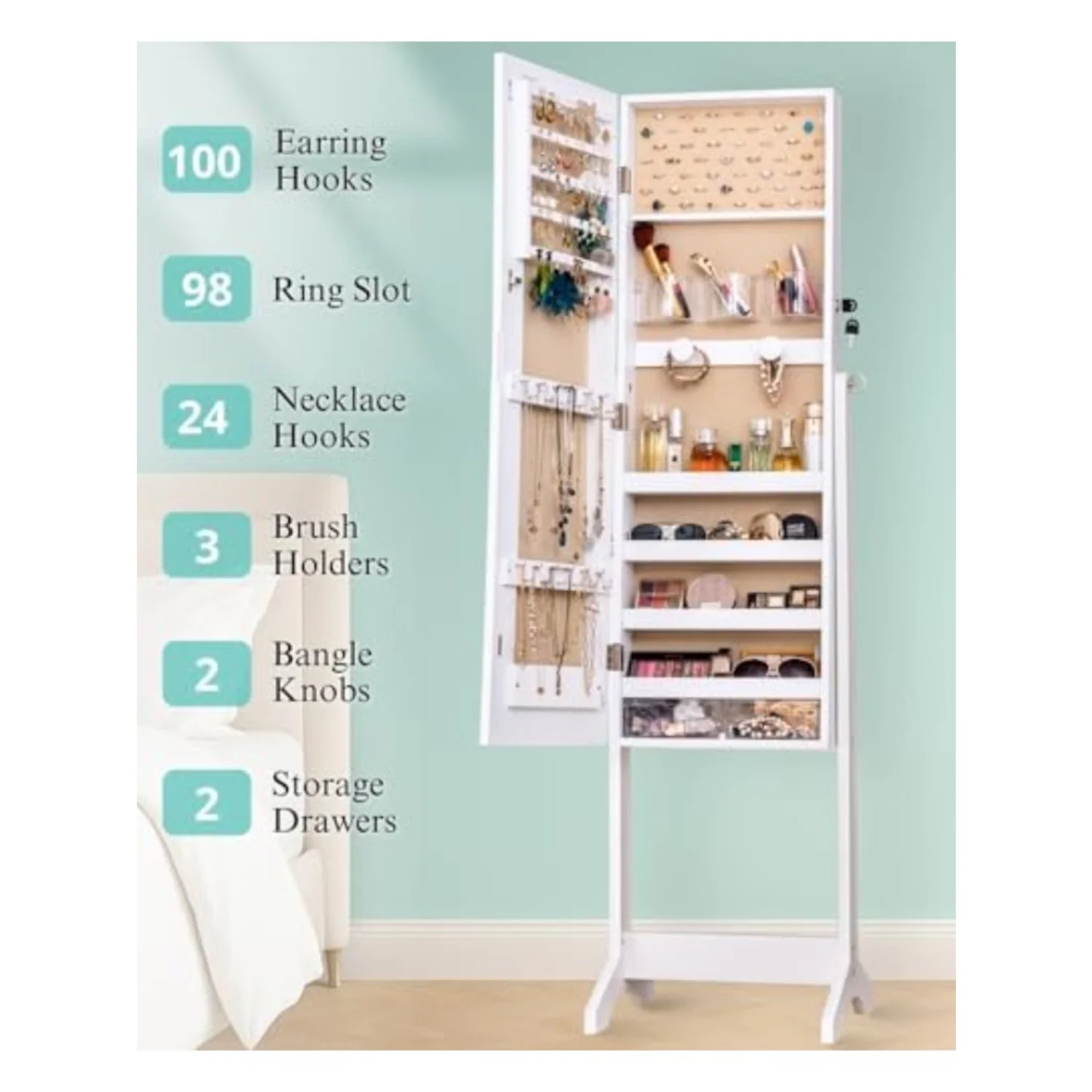 ตู้เก็บเครื่องประดับแบบตั้งพื้ - Full Length Mirror Jewelry Armoire บทวิจารณ์และราคา