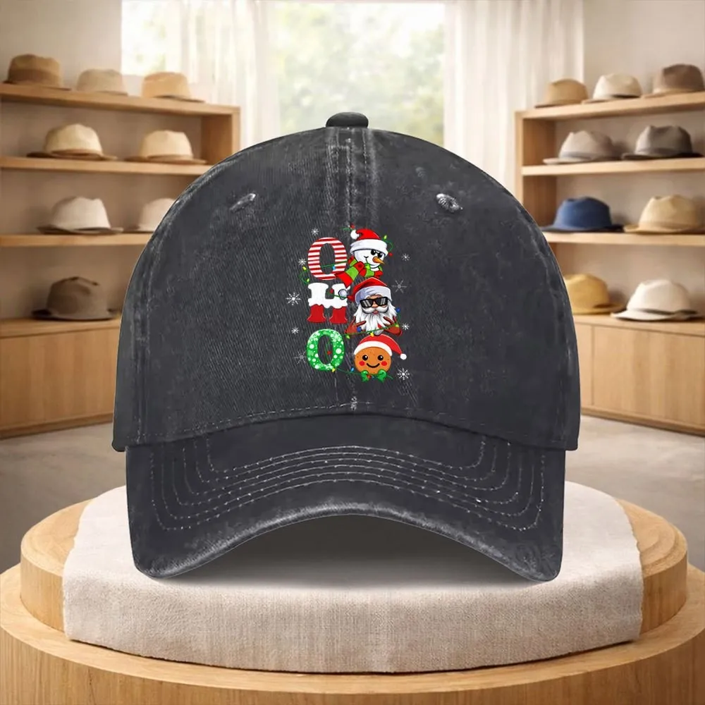 Santa Snowman Gingerbread Baseball Cap Washed Denim Adjustable Cap for Unisex Outdoor Sports Gifts