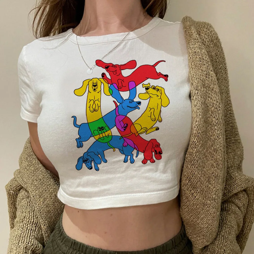 Dachshund 2000s vintage crop top Female cute trashy aesthetic Harajuku crop top