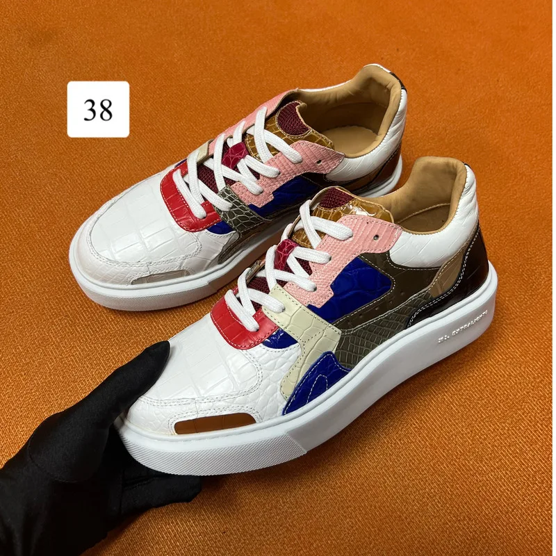 

New Autumn Winter High-end Crocodile Leather Suede Color Casuals Board High Beauty Sports Handsome Casual Versatile Sports Shoes