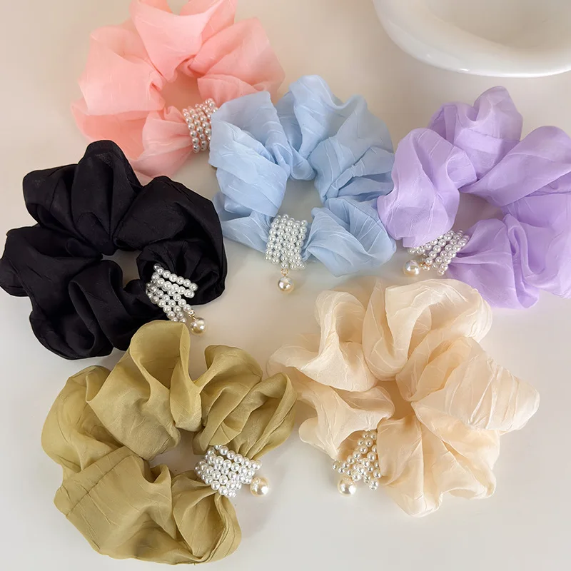 1pc Premium Pearl Mesh Scrunchie French Style Delicate Elastic Hair Tie for Women Bun Ponytail Holder Gentle Chic Daily Wear