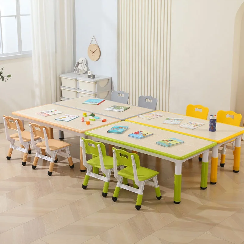 

#Rectangular Six-Person Fire Board Training Desk for School Kids Kindergarten Tables Made of Wood Graffiti Lift Kids Furniture