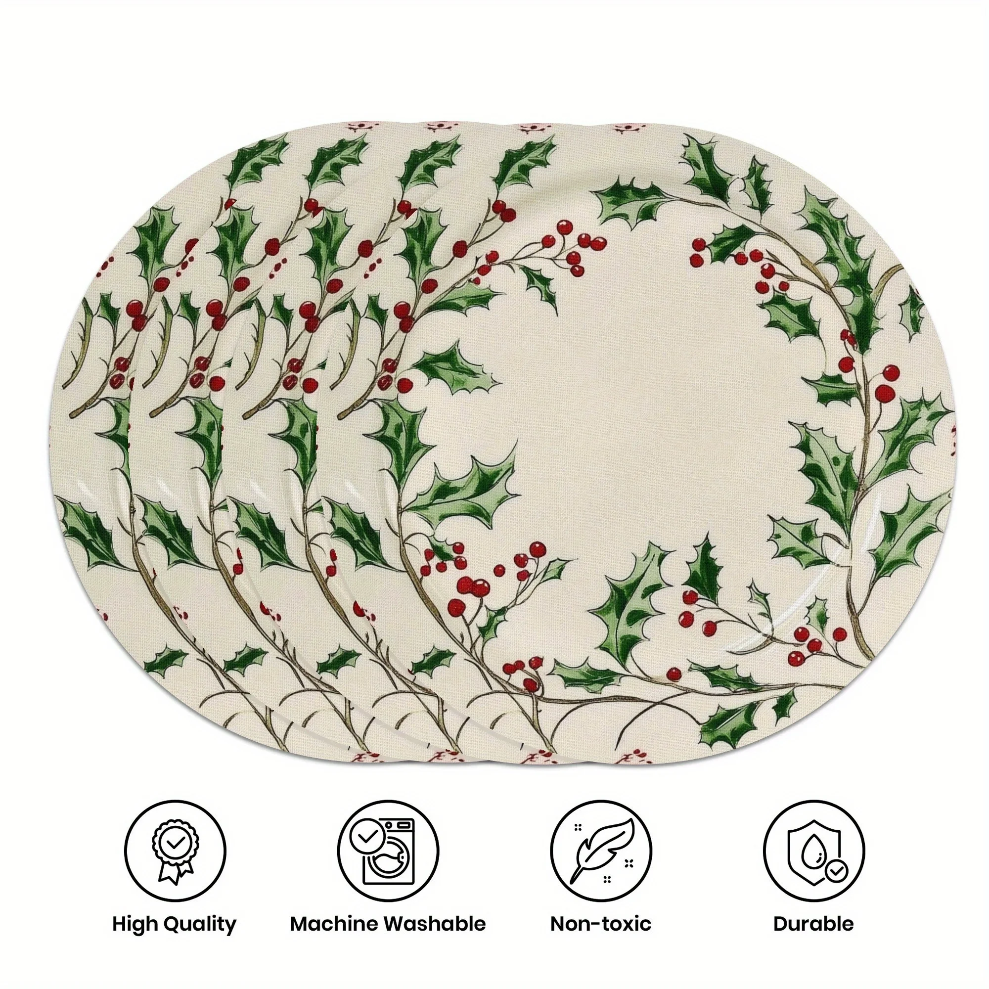 VIKAMA 4PC Holly Berry Meal Matte Red Berry Green Leaf Esstisch Restaurant Weihnachtsfeier Dekoration