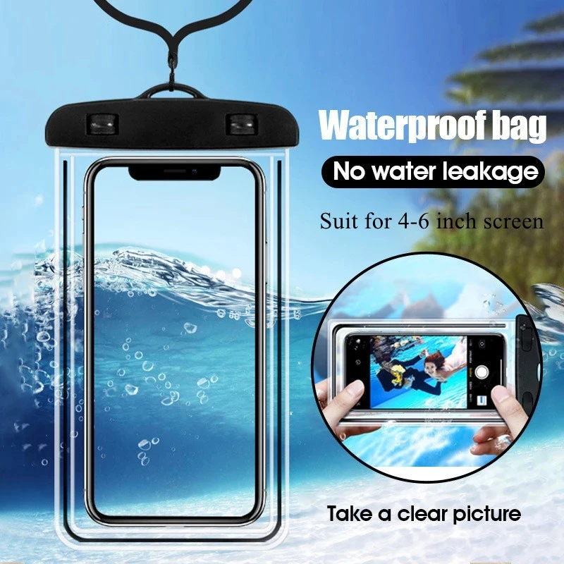 Sac étanche universel pour téléphone portable 6 pouces, sac sec étanche à trois couches scellé pour la pêche à la dérive, la plage et la natation