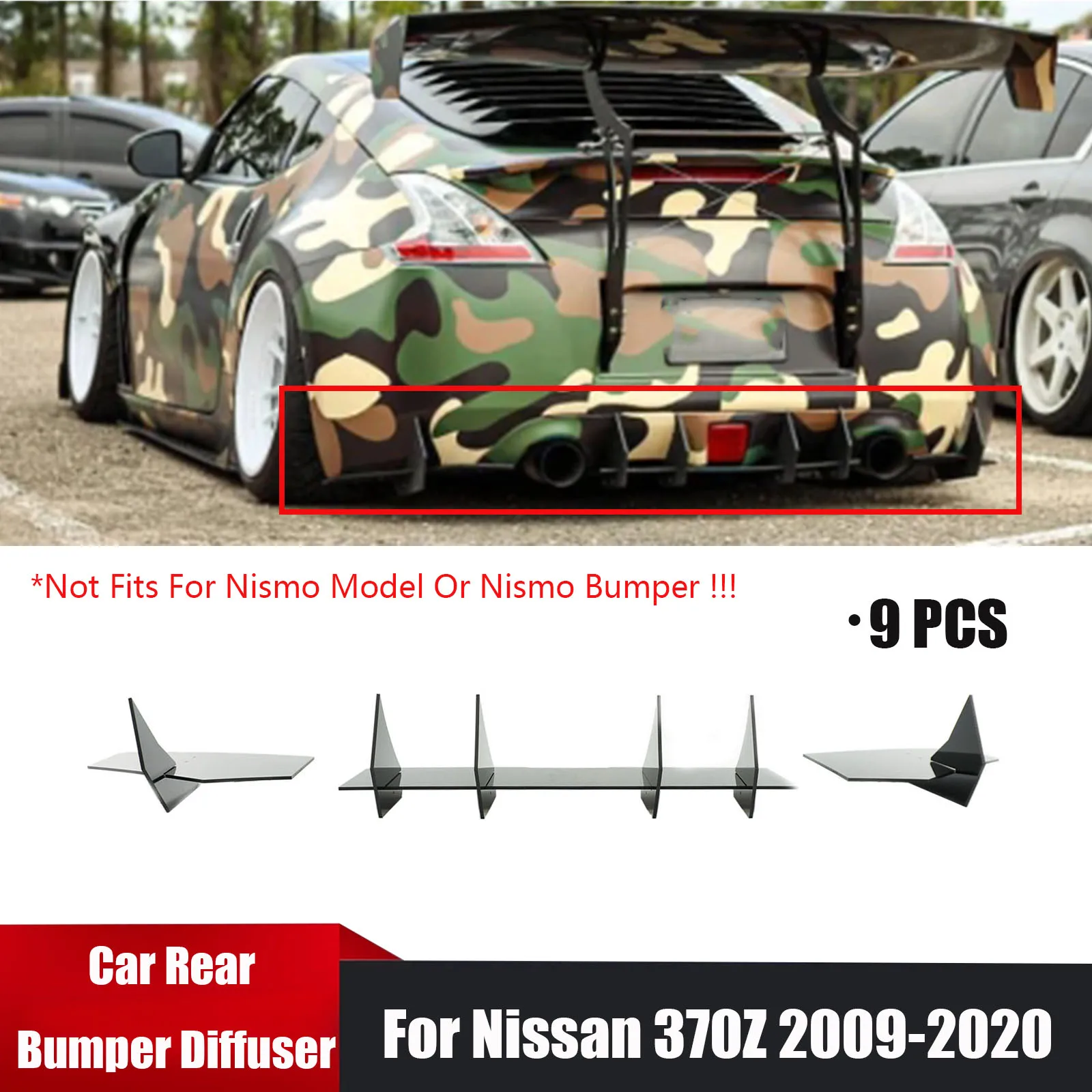 

A Set Of Car Rear Bumper Diffuser For Nissan 370Z 2009 2010 2011-2020 Spoiler Splitter Glossy Black Body Kits Car Accessories