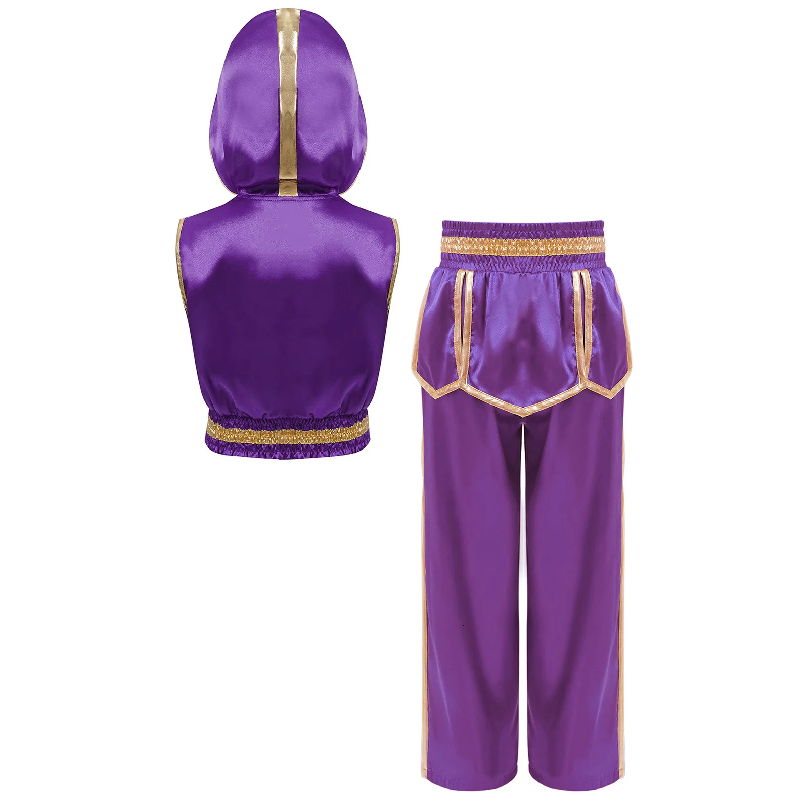 Muay Thai Fight Outfit for Boys Kids Metallic Trim Sleeveless Hoodie with Pants Kick Boxing Set Child MMA Training Costume Suits