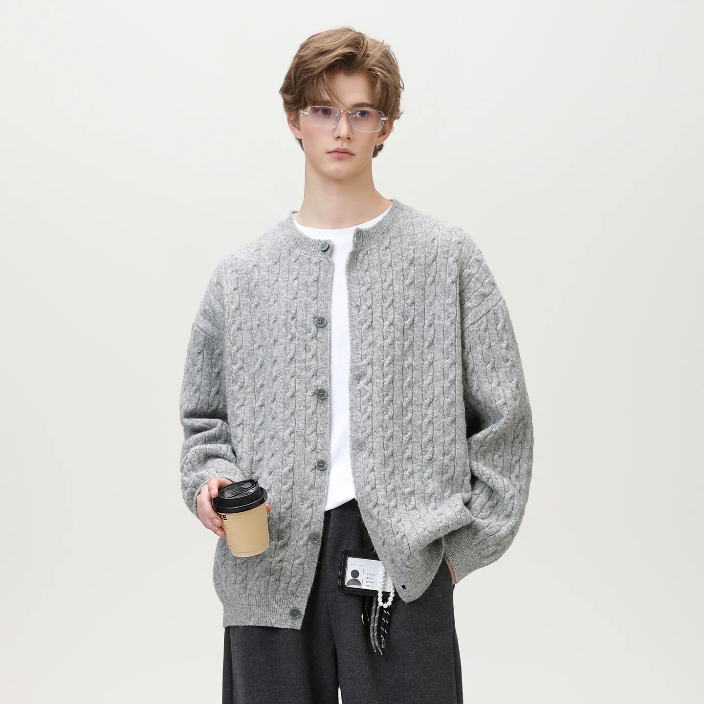 Unsiex Cardigan Knitting Sweater 2025 Autumn Winter Men Retro Knit Cardigan Textured Versatile Crew Neck Knit Sweater Outerwear