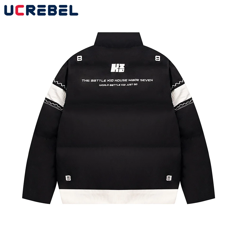 Contrast Paneled Padded Jacket Mens Letter Embroidery High Street Winter Thick Stand collar Long Sleeve Bread jacket Men