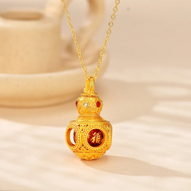 

Gourd Spinning Heart Vase Pendant Women's 24K Gold AU999 - Pure gold gourd vase pendant, fortune & blessing boost