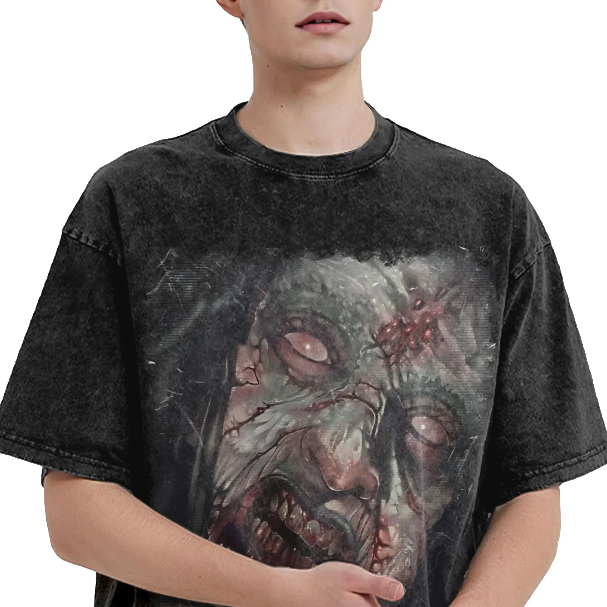 Evil Dead Burn T Shirt Hip Hop Washed Short Sleeve Oversize T-Shirts  Fashion for Men Women Streetwear Graphic Printed Tee Shirt