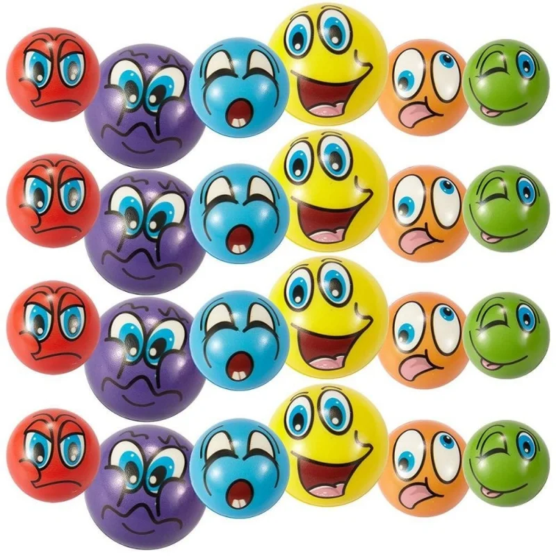 12pcs Anti Stress PU Ball Toy Relief Grimace Smiley Laugh Face Pinch Foam for Kids Soothing Wrist Squeeze movement Balls Toy