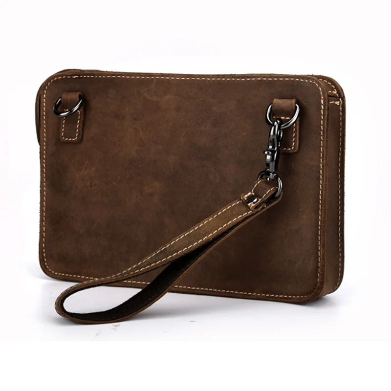 Crazy Horse Cowhide Clutch Handy Briefcase Messenger Bag Vintage Men High Quality Genuine Leather Shoulder Crossbody Bags