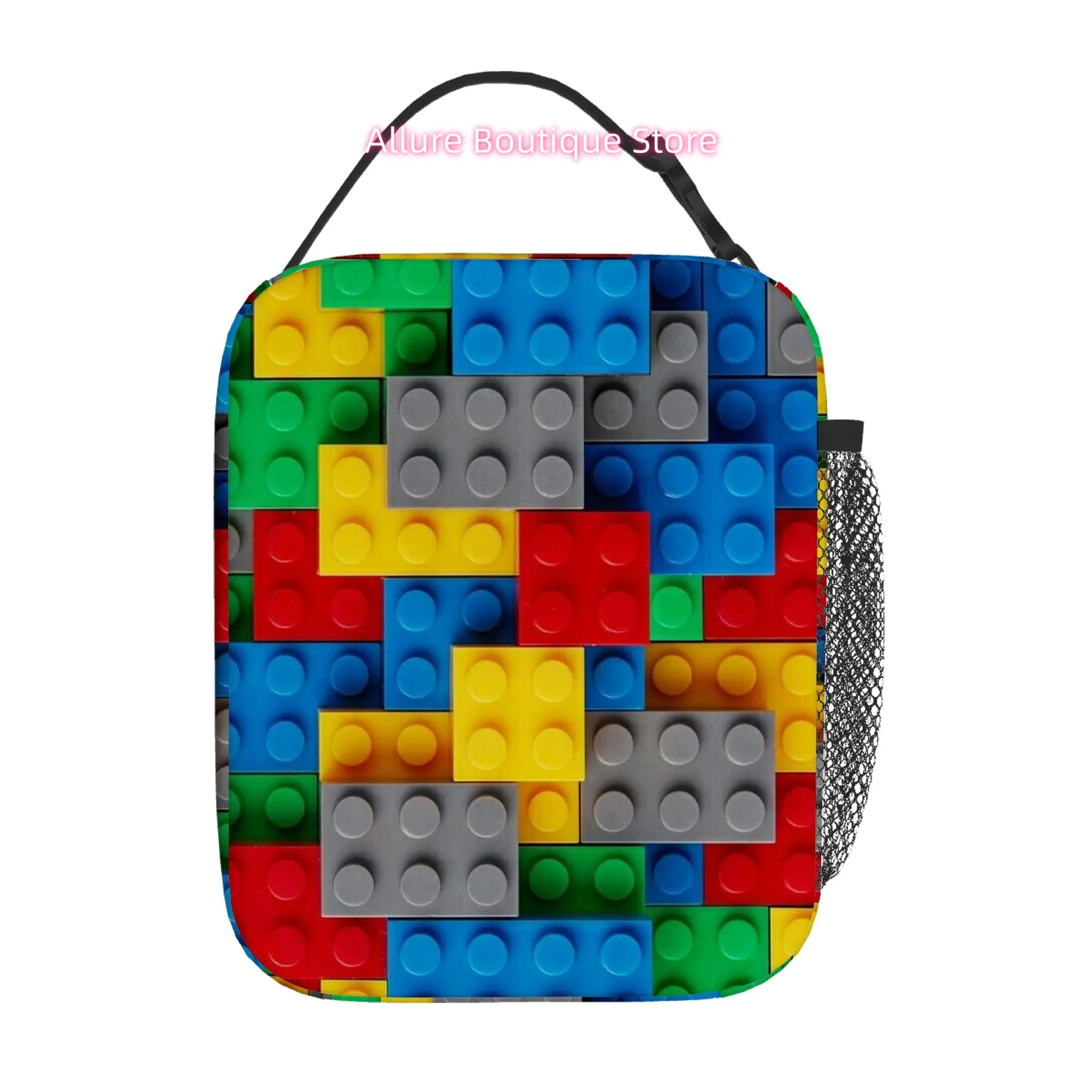 1pc, Colorful Building Blocks Pattern Printed Thermal Bag, Insulated Bag, No Food Contact, Suitable for Home, Restaurant, Office