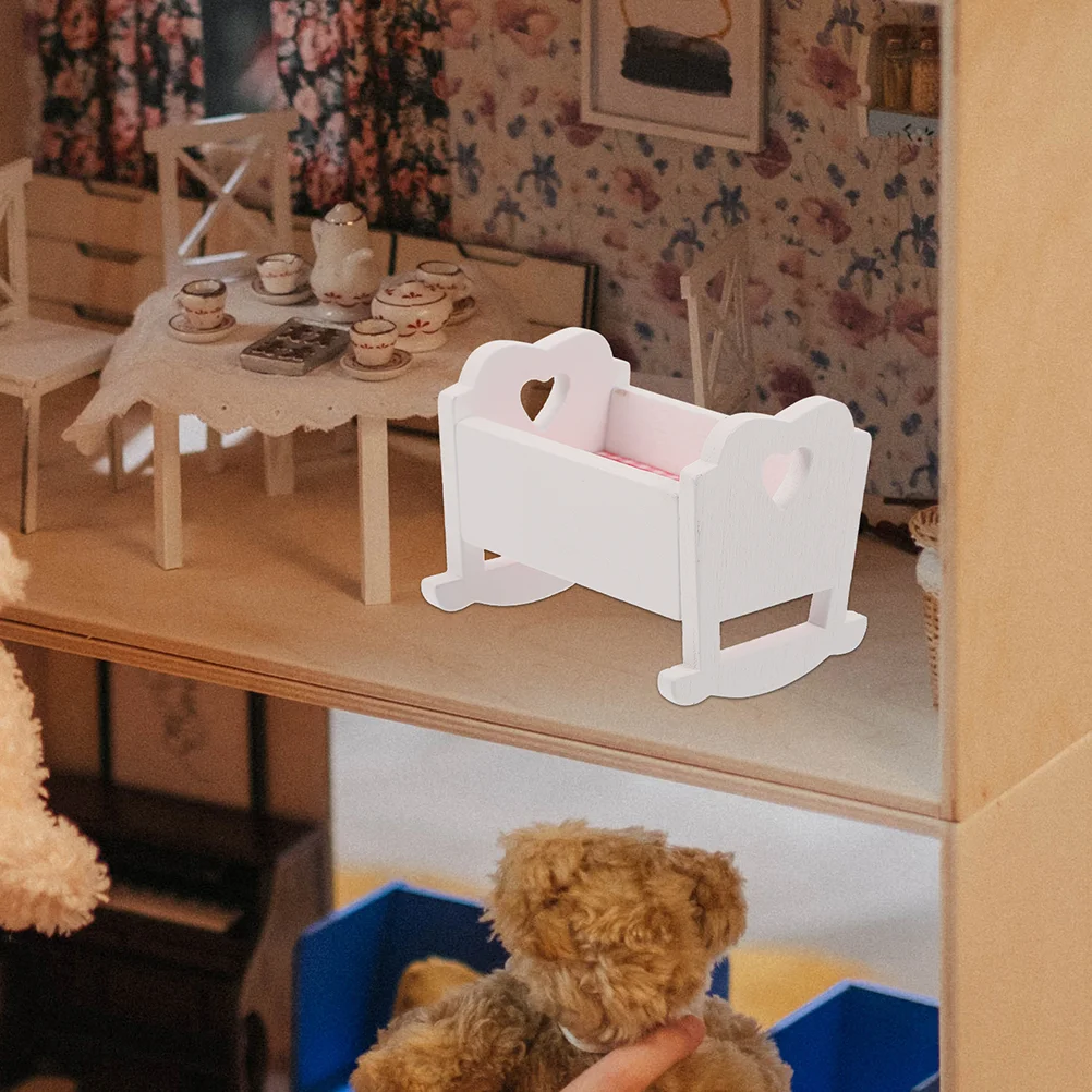 

2Pcs Wooden Cradle Baby Bed Dollhouse Furniture Craft Realistic Lovely Detailed Design Decorative Item