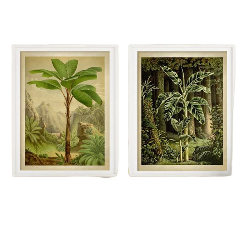 Tropical Hawaii Palm Botanical Print Set Of 2 Vintage Decor Wall Art