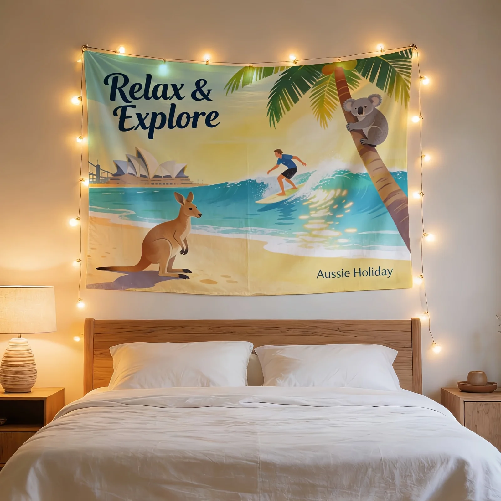 Australia Koala Kangaroo Beach Tapestry Wall Hanging Boho Tropical Coastal Polyester Decor Holiday Vacation Poster Print for Hom