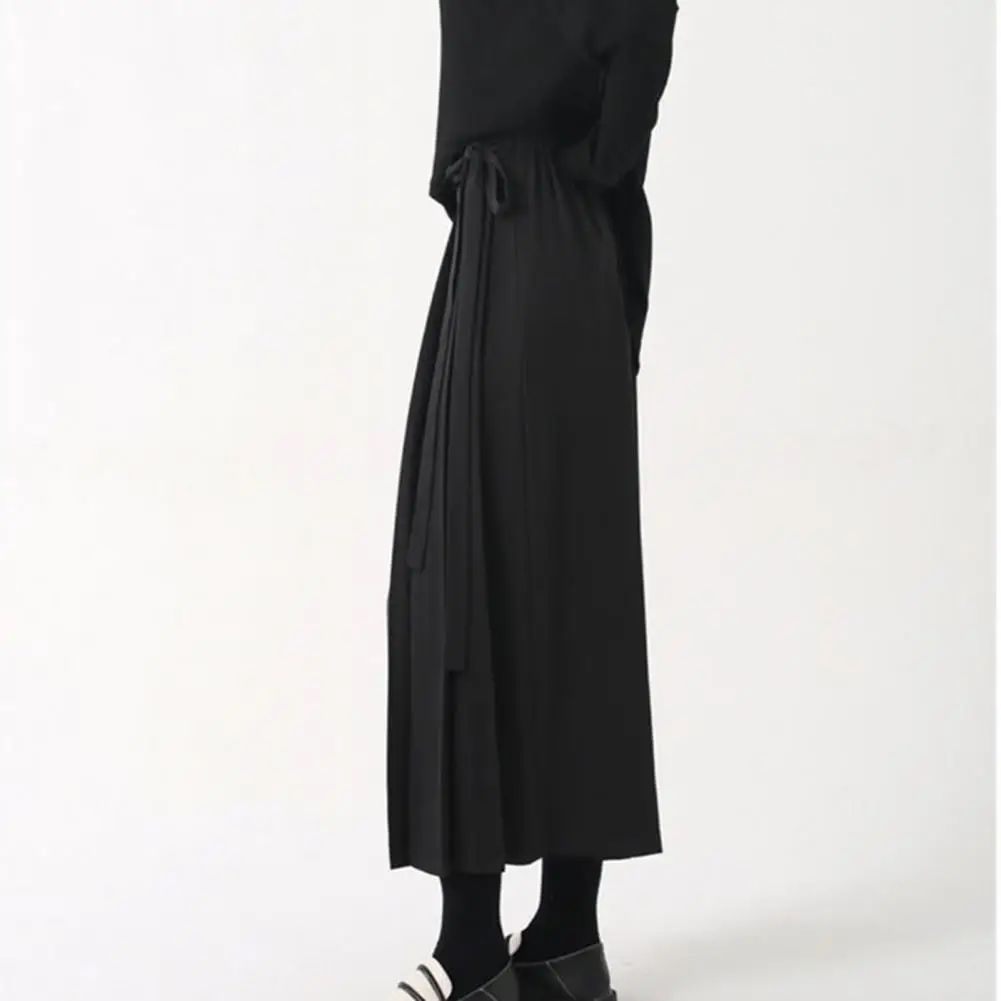 

Solid Color Wide-leg Pants Black Solid Color Pleated Wide Leg Culottes for Women High Street Style Mid-calf Length Pants