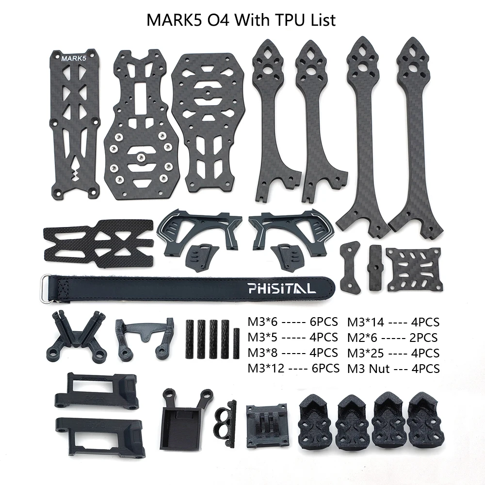 PhiSital Mark5 O4 Pro FPV Frame Kit X/DC Version 5inch Carbon Fiber Racing for RC Freestyle DIY Parts