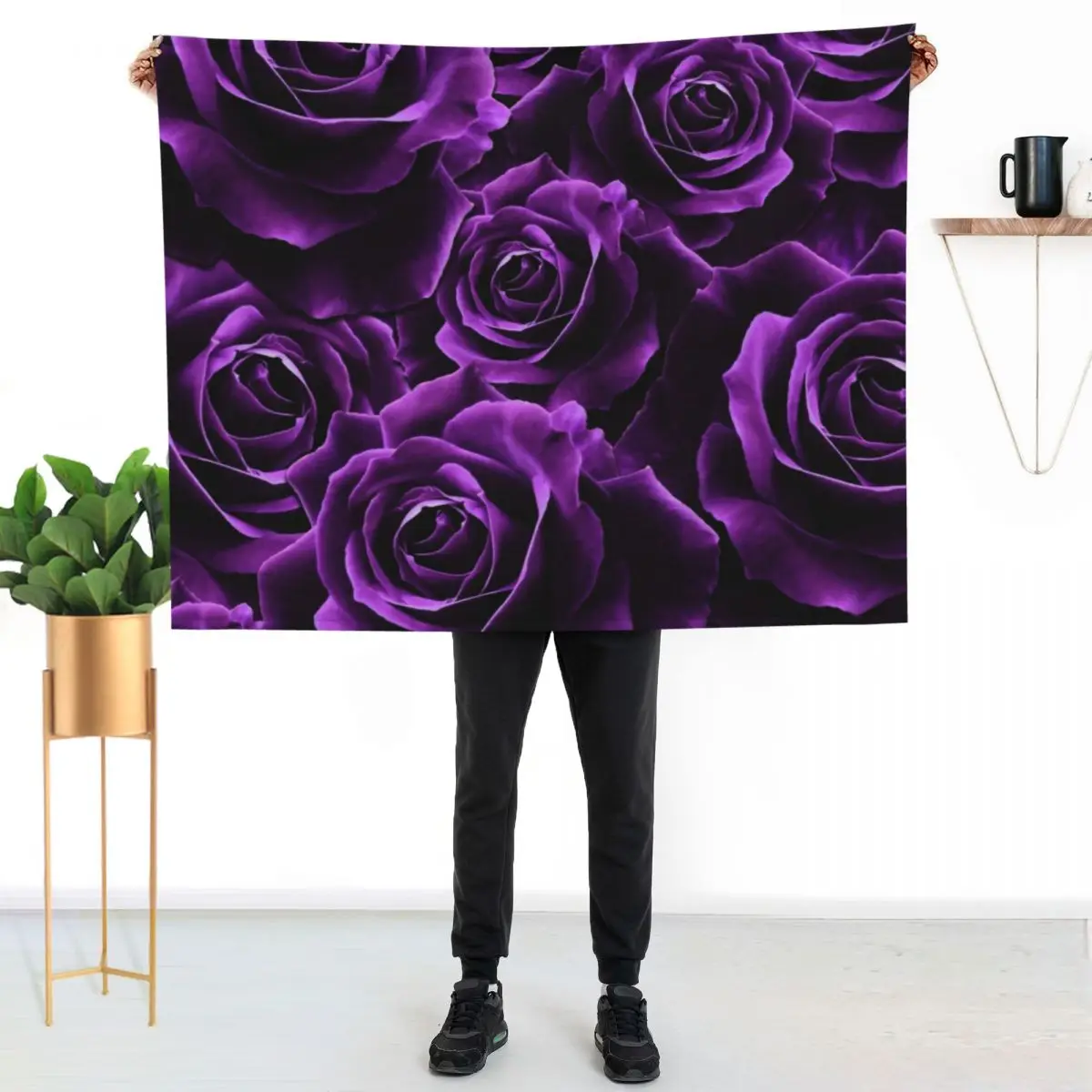 

Velvet Roses Purple Throw Blanket Soft Sherpa Fleece Warm Blanket for Winter