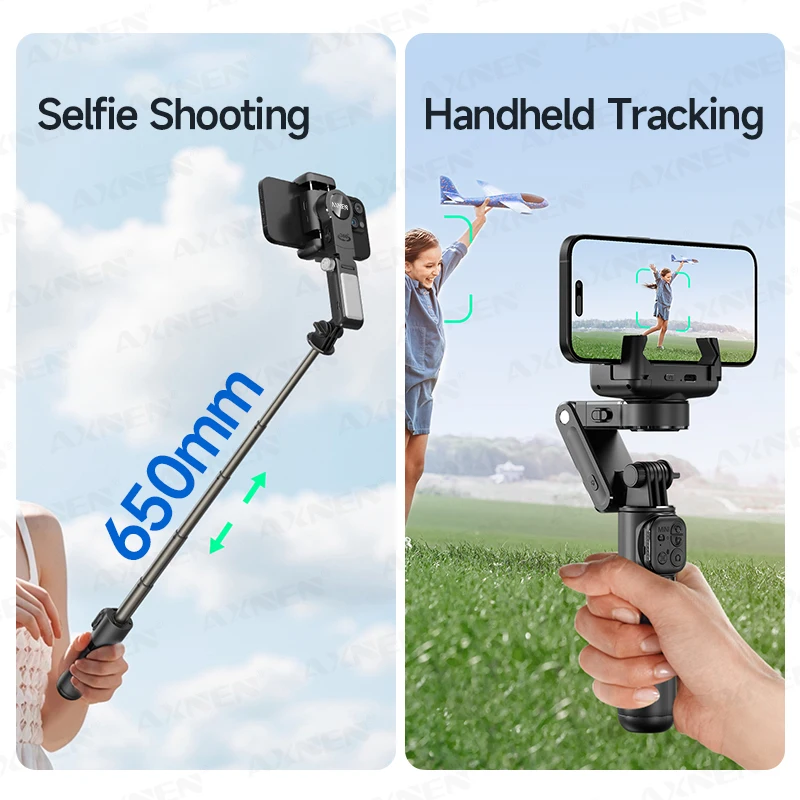 AXNEN Q19 AI Desktop Gimbal Estabilizador 360 Rotação Auto Face Tracking Celular Portátil Anti-shake Selfie com Luz de Preenchimento